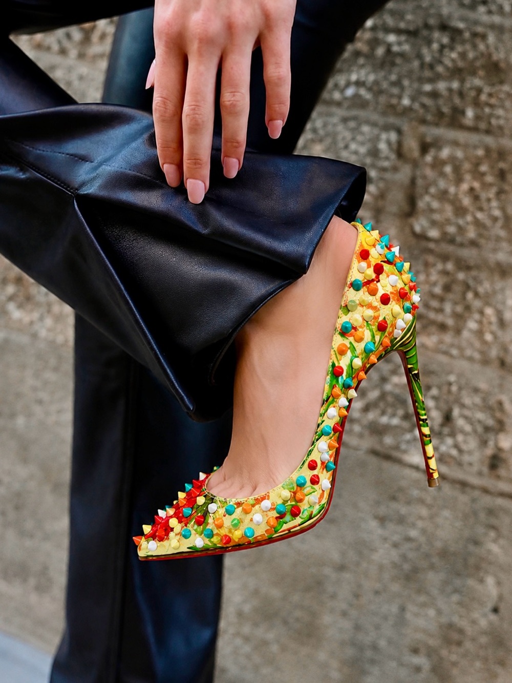 Christian Louboutin Follies Multicolor Studded 100 Calf Hawaii Spike Heels